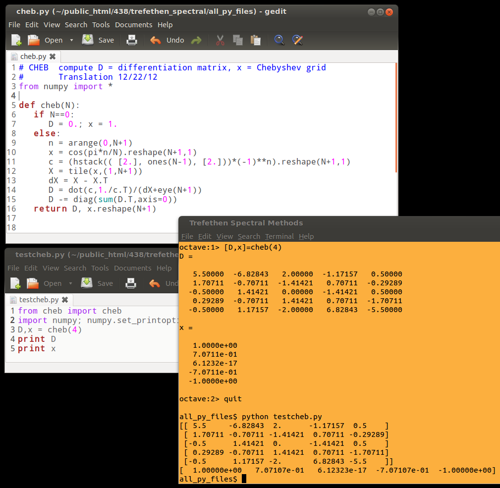 Python Translations of the Trefethen Spectral Methods codes